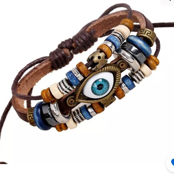 Leather Lucky “Evil Eye” Bracelet Adjustable - Picture 4 of 6